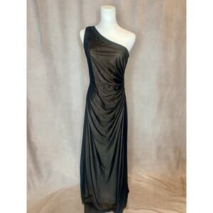 VTG Roberta Black One Shoulder Sheer Overlay Evening Gown Women’s Large Made USA